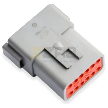 TE Connectivity DEUTSCH DT04-12PA-CL03 مخرج دائري من 12 منفذات أفقية باللون الرمادي مع غطاء E-Seal وفرنسي