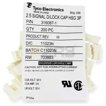 TE Connectivity 316087-1 Conector de Enchufe Doble Bloqueo de Señal de 2.5mm 3 Posiciones